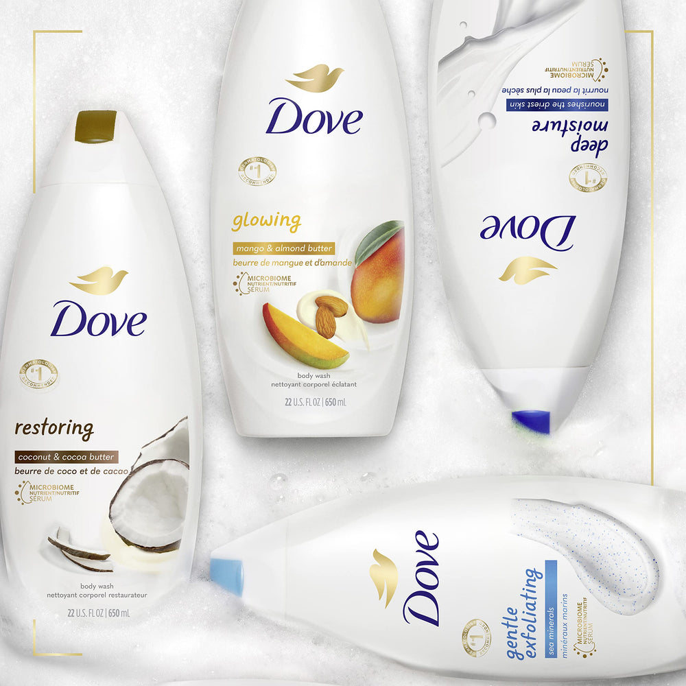 Dove coconut butter and cocoa butter ingredients label highlights nourishing components.