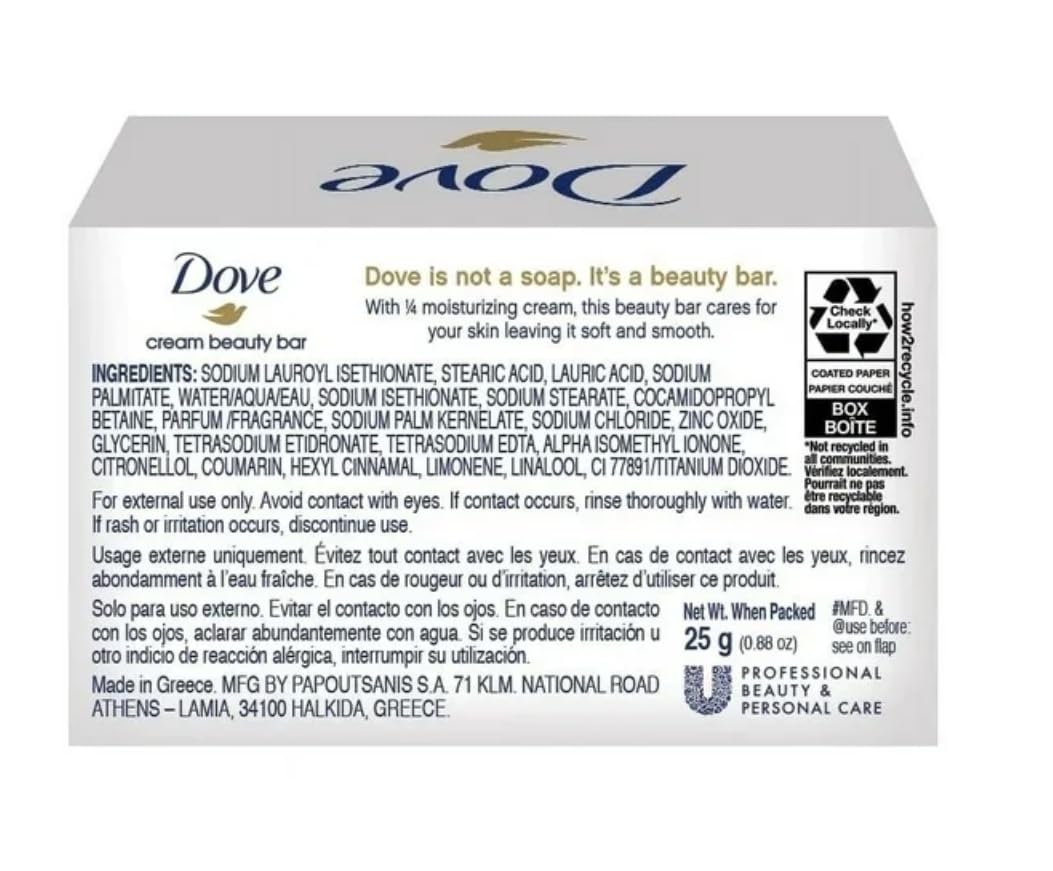 Close-up of Dove Cream Beauty Bar highlighting creamy lather feel.
