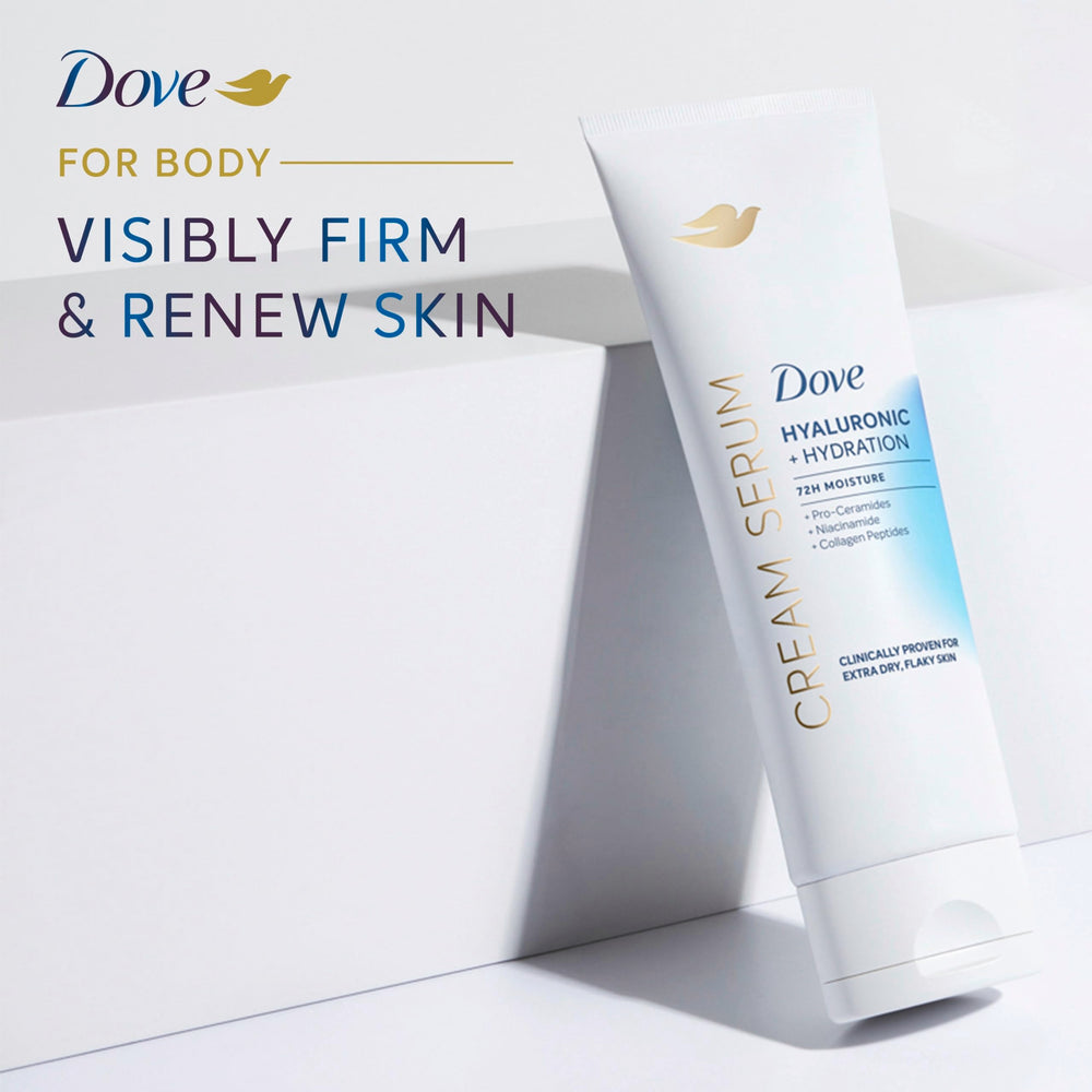 Dove Cream Serum being applied on skin shows smooth finish.