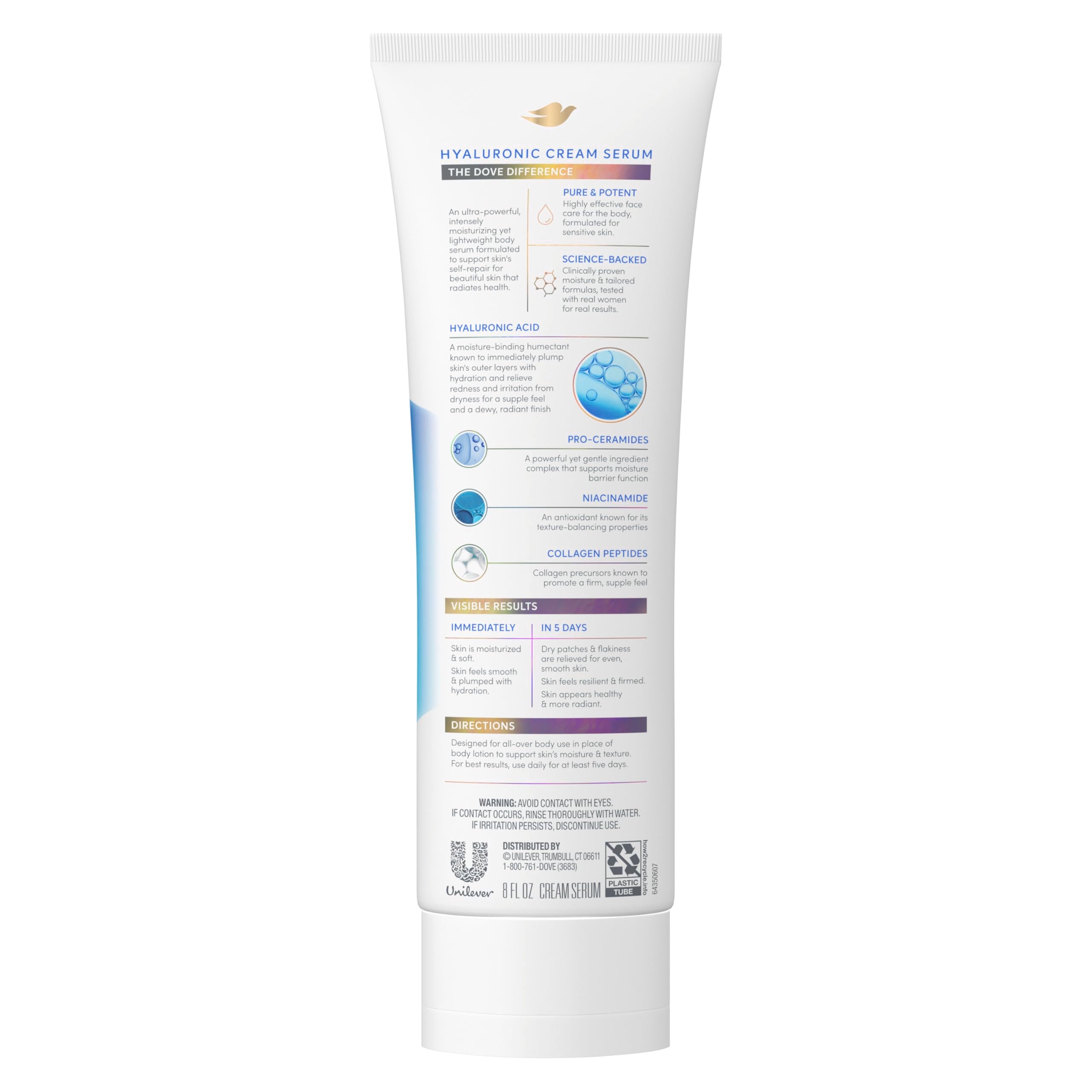 Dove Cream Serum pump dispenser shows quick, non-greasy absorption.