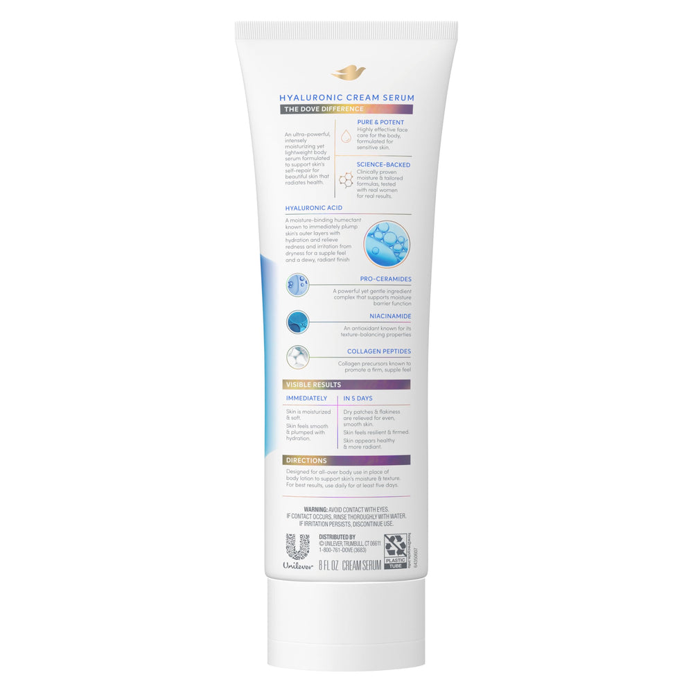 Dove Cream Serum pump dispenser shows quick, non-greasy absorption.