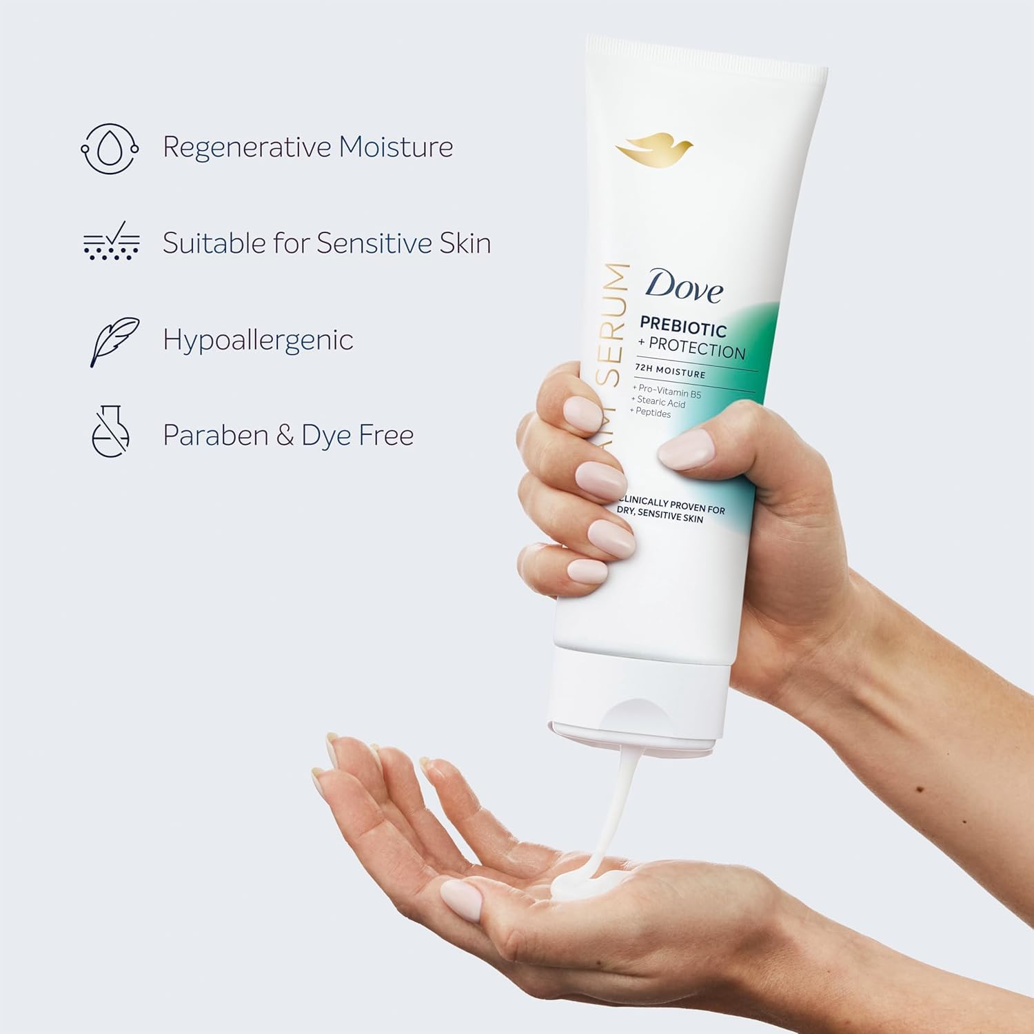 Dove Cream Serum non-greasy finish on skin after use.