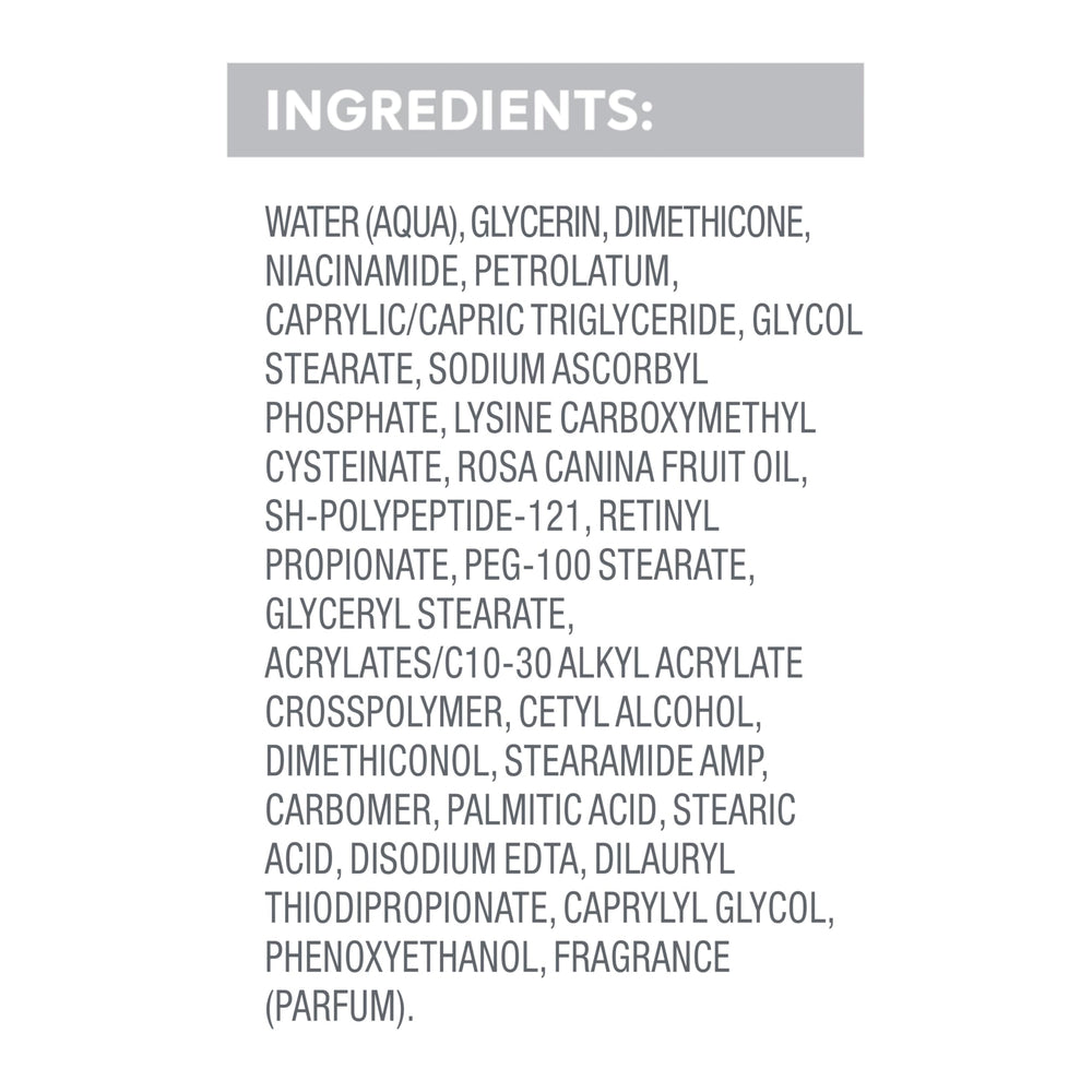 Dove Cream Serum Pro-Retinol Collagen Peptides support surface texture.