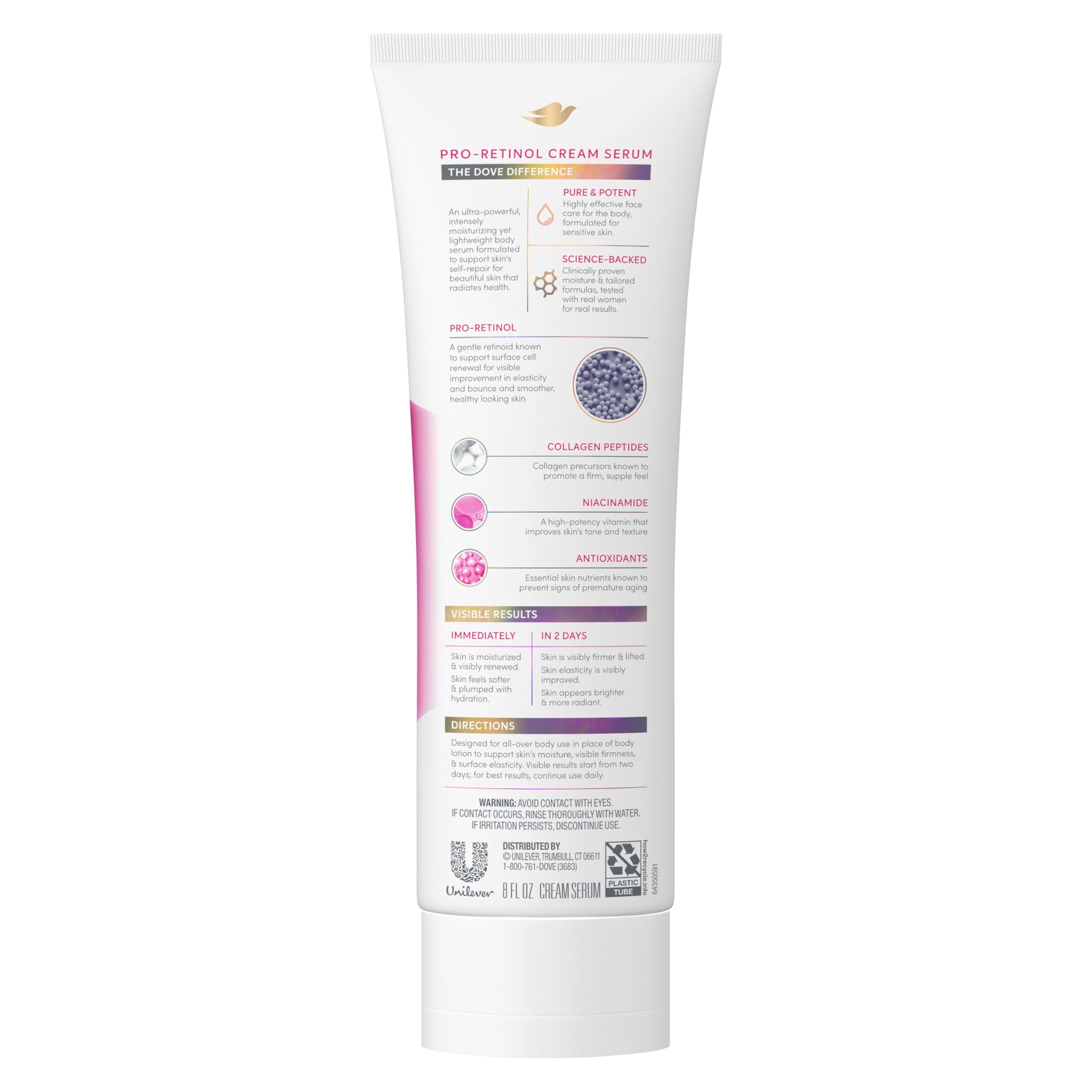 Dove Cream Serum Pro-Retinol texture close-up shows lightweight absorption.