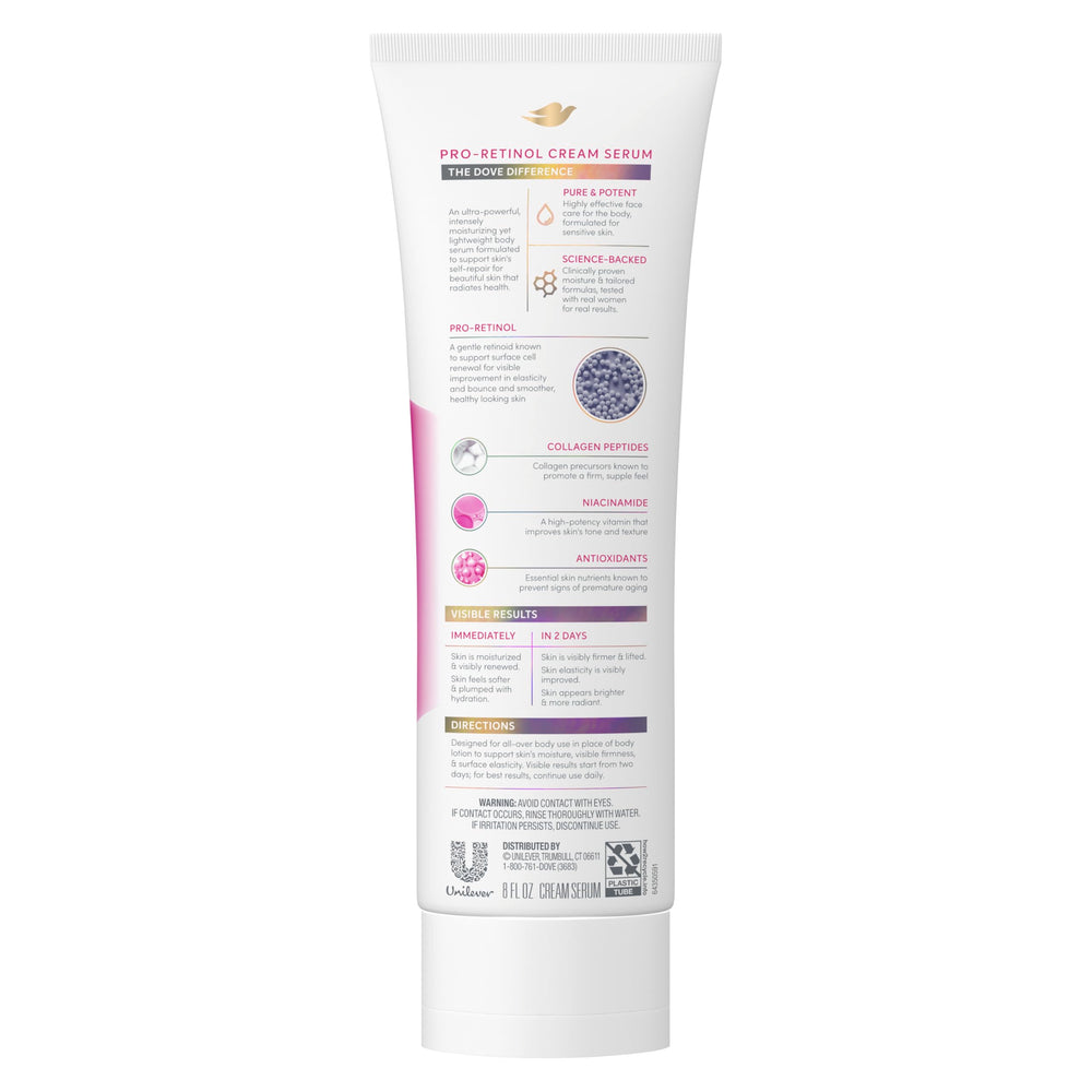 Dove Cream Serum Pro-Retinol texture close-up shows lightweight absorption.