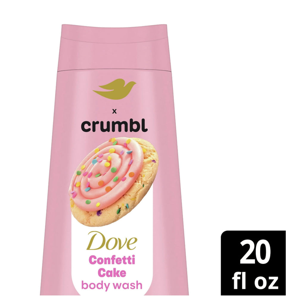 Dove Crumbl Confetti Cake Scrub 15oz tub highlighting gentle exfoliation for smooth skin.