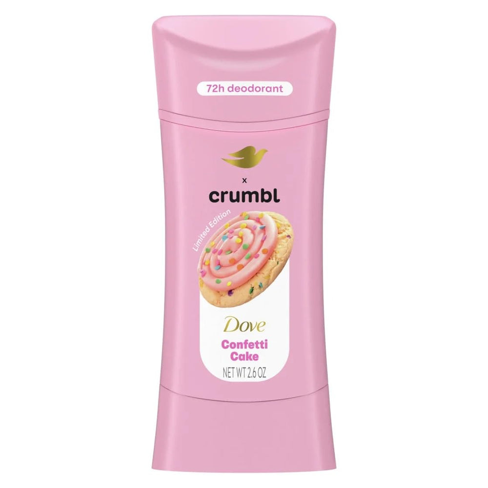 Dove Crumbl Confetti Cake body wash label highlighting 24-hour moisture