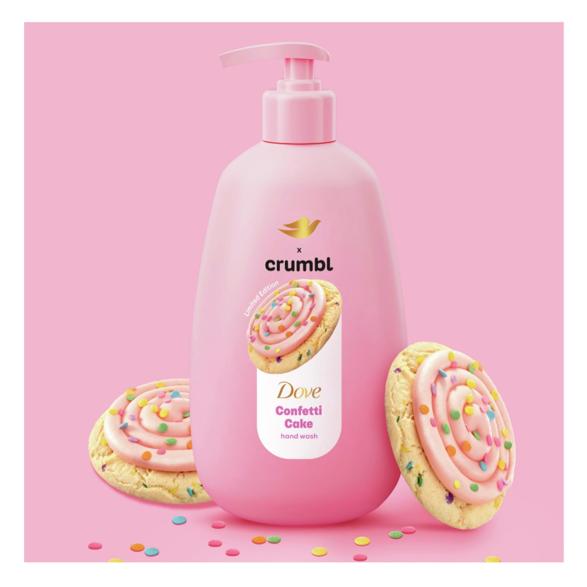 Dove Crumbl Confetti Cake hand wash cleanses gently while preserving moisture