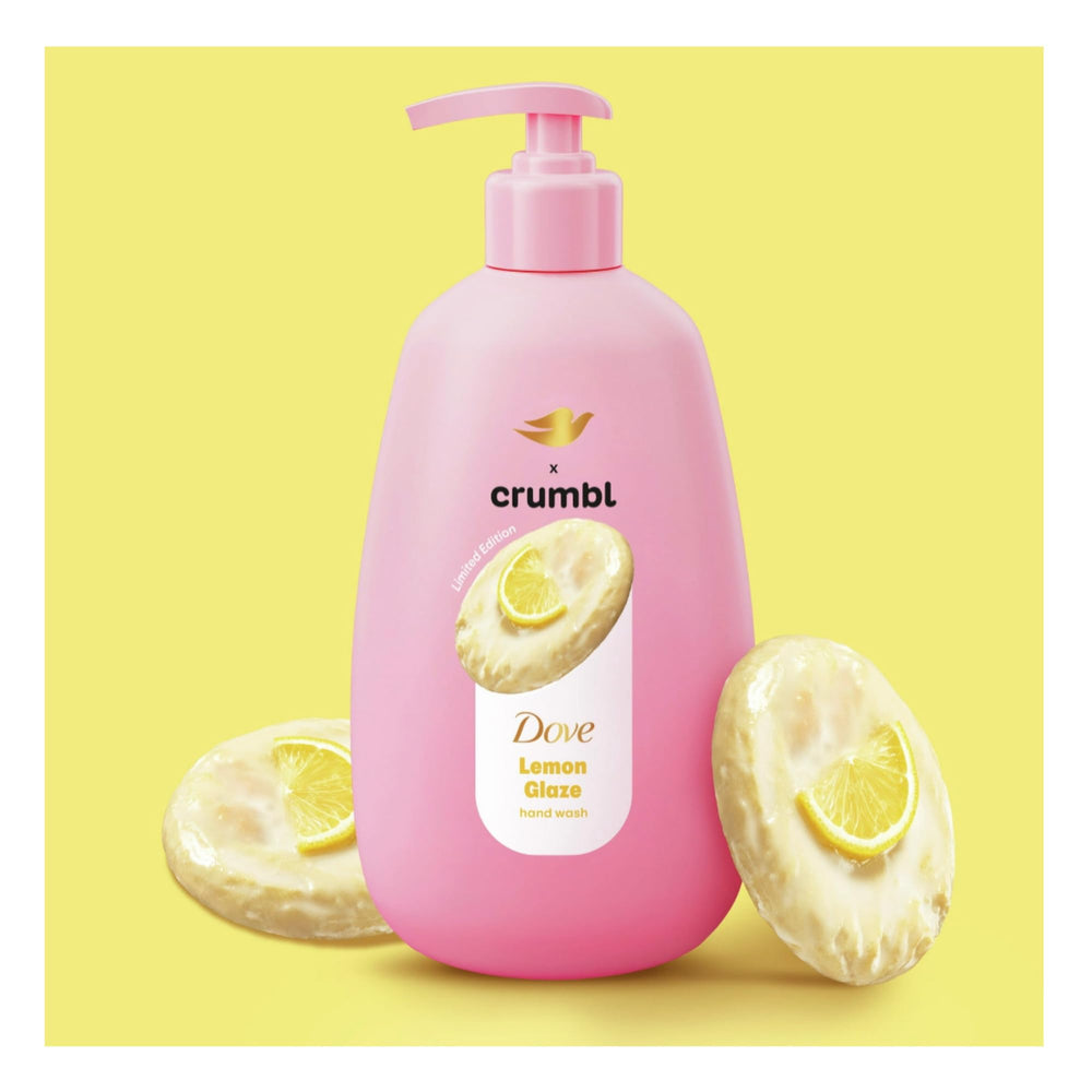 Dove Crumbl Lemon Glaze scented wash with lemon sugar cookie notes for a refreshing scent