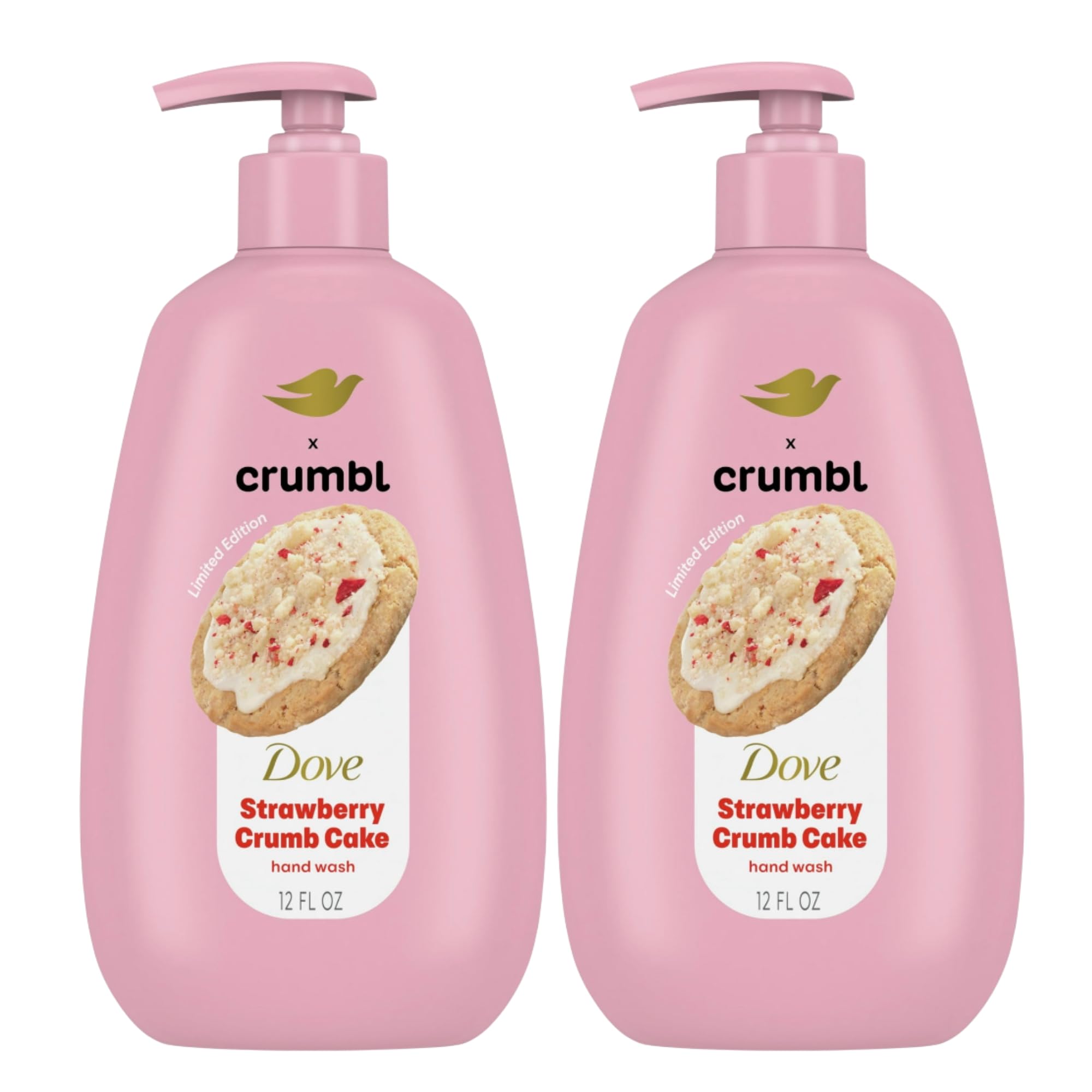 Limited edition Dove x Crumbl display on a bathroom shelf