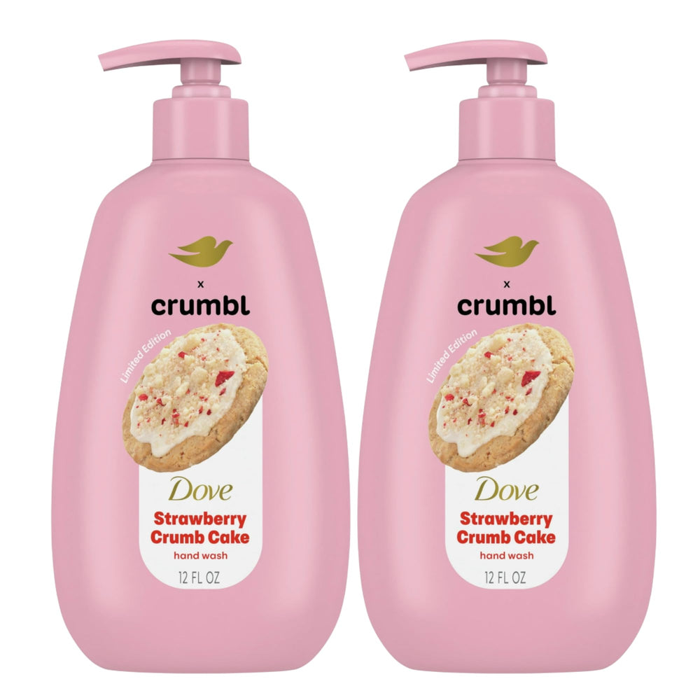 Limited edition Dove x Crumbl display on a bathroom shelf