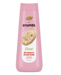 Dove Crumbl bottle featuring strawberry crumb cake scent for refreshing shower hydration