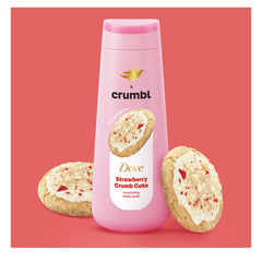 Dove Crumbl Strawberry Scrub bottle featuring gentle exfoliation for radiant skin.