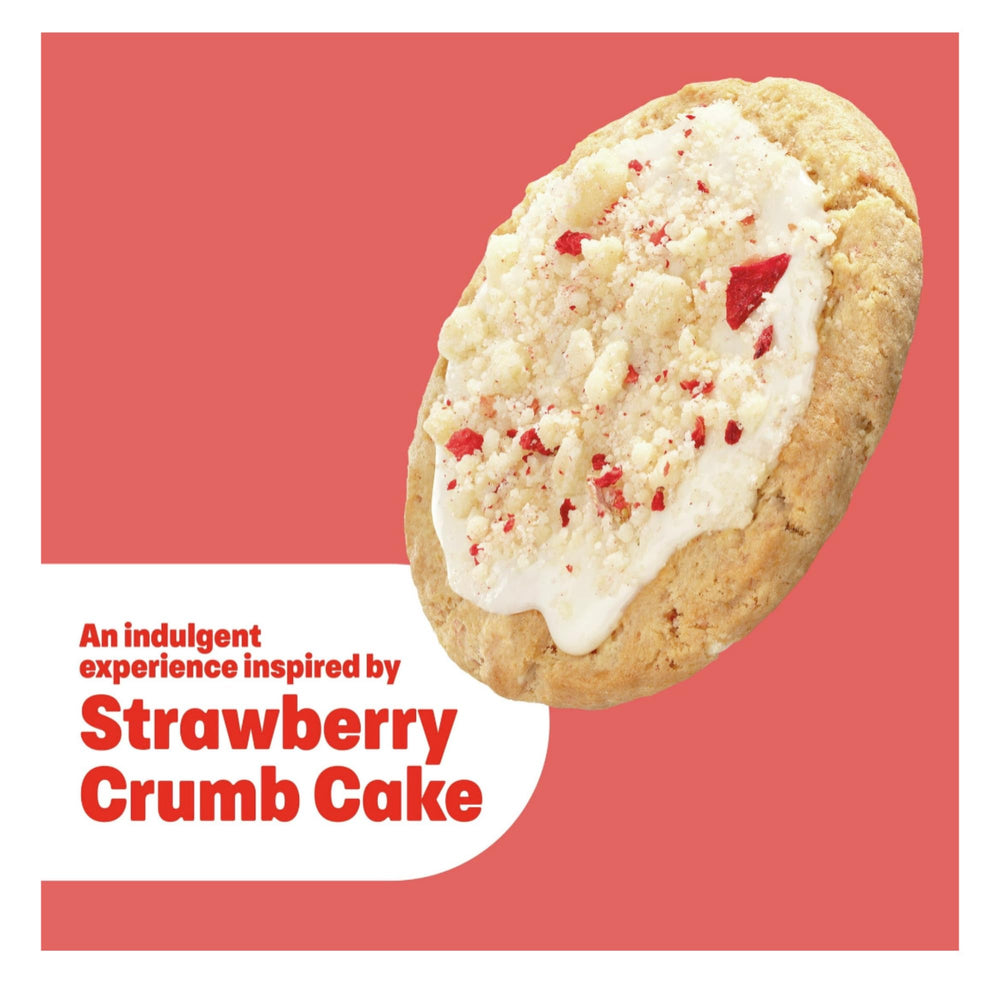 Dove Crumbl Strawberry Scrub jar with vanilla glaze notes depicted on packaging.