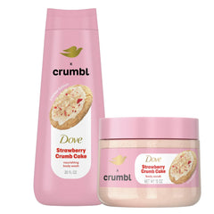 Dove Crumbl Strawberry Wash bottle with moisturizing formula for soft, hydrated skin.