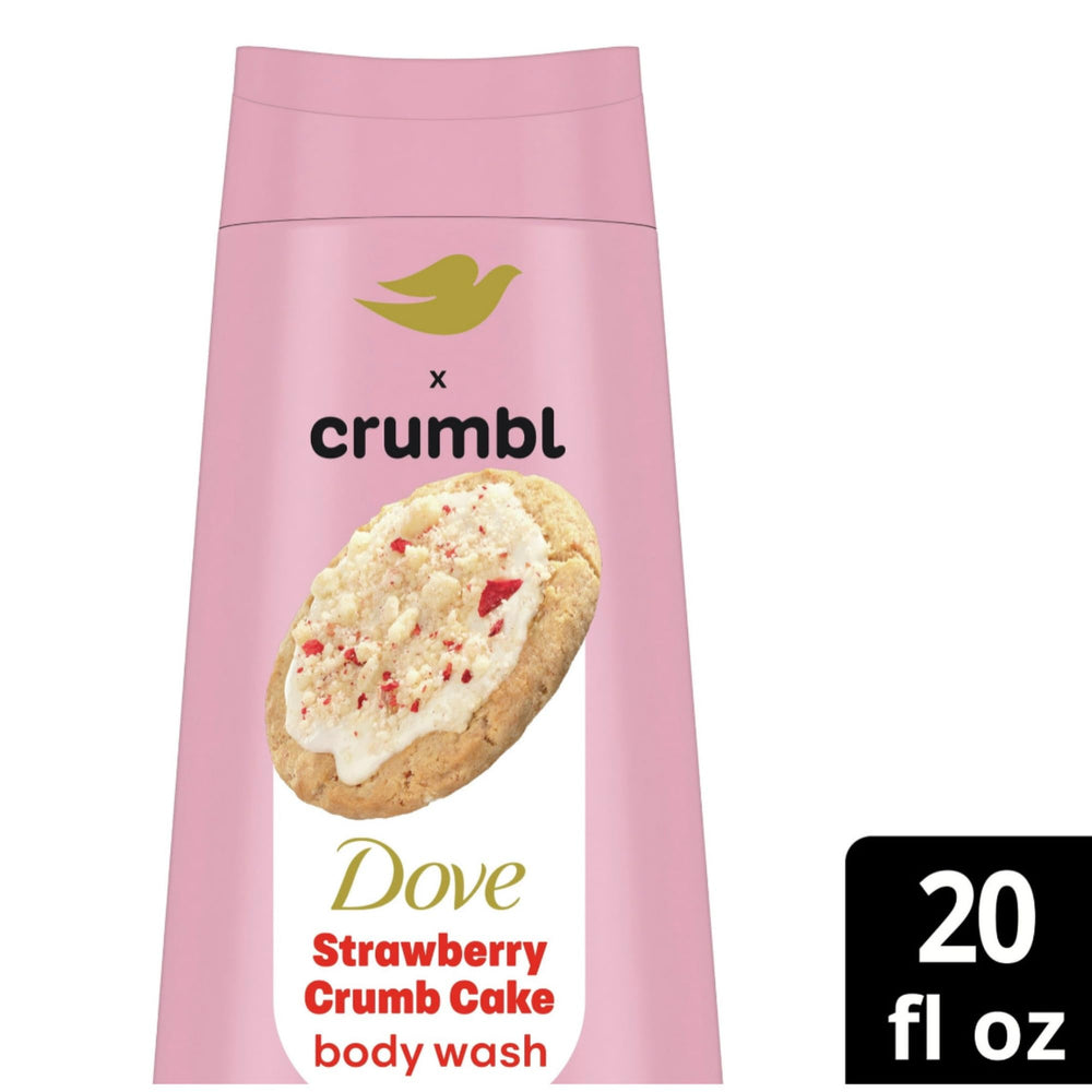 Dove Crumbl Strawberry Wash foam close-up showing rich lather and fruity aroma.