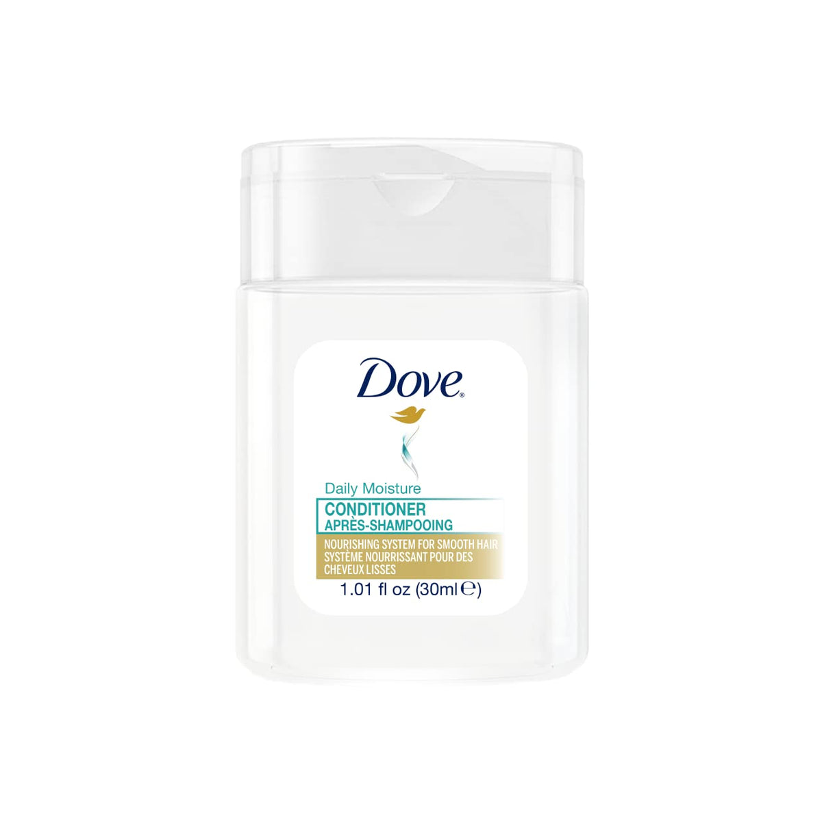 Dove Daily Moisture 30ml bottle for hotel rooms, silky hair