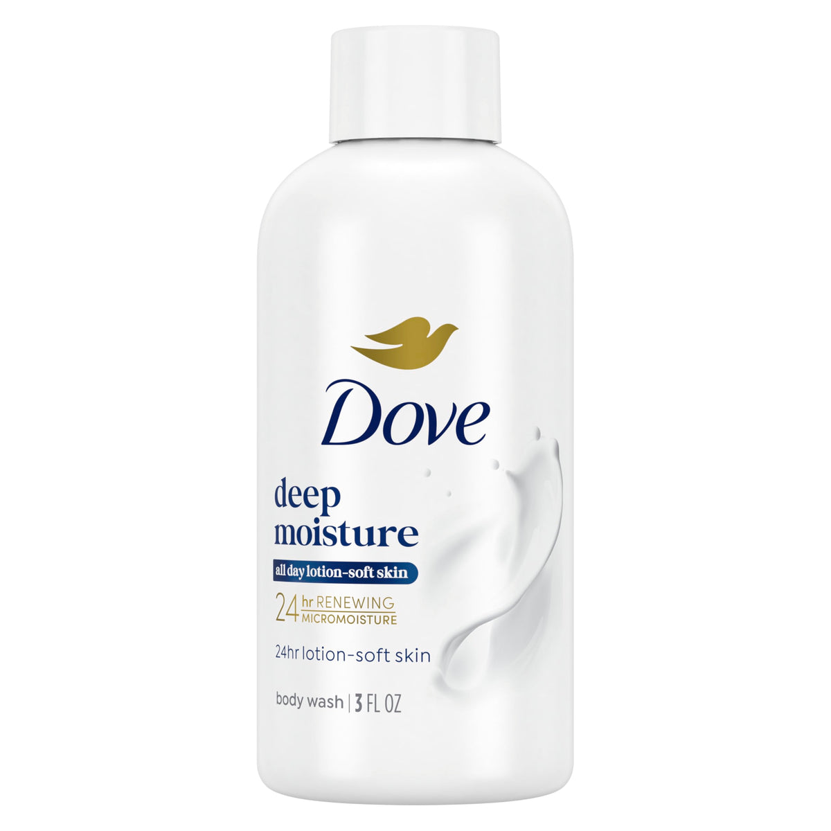 Dove Deep Moisture bottle showing long-lasting hydration potential.