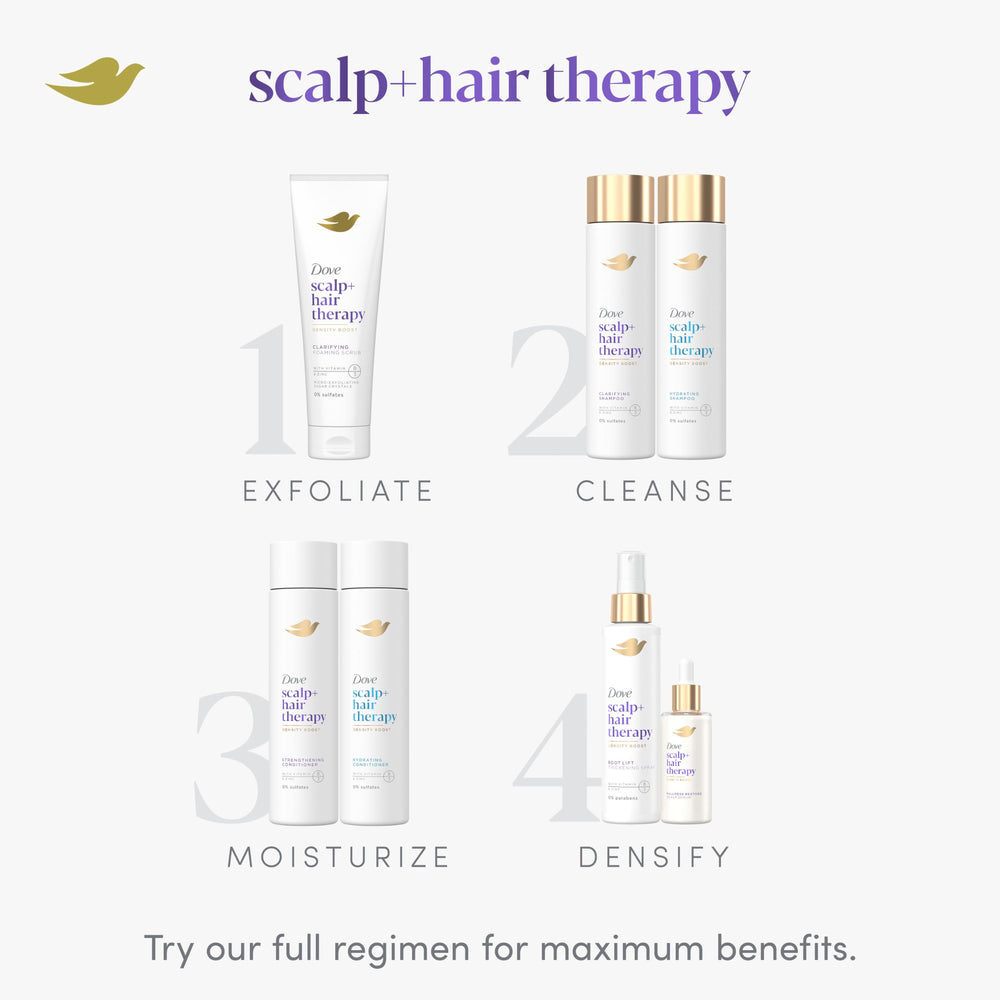 Dove Density Boost hair closeup shows thickening effect on strands.