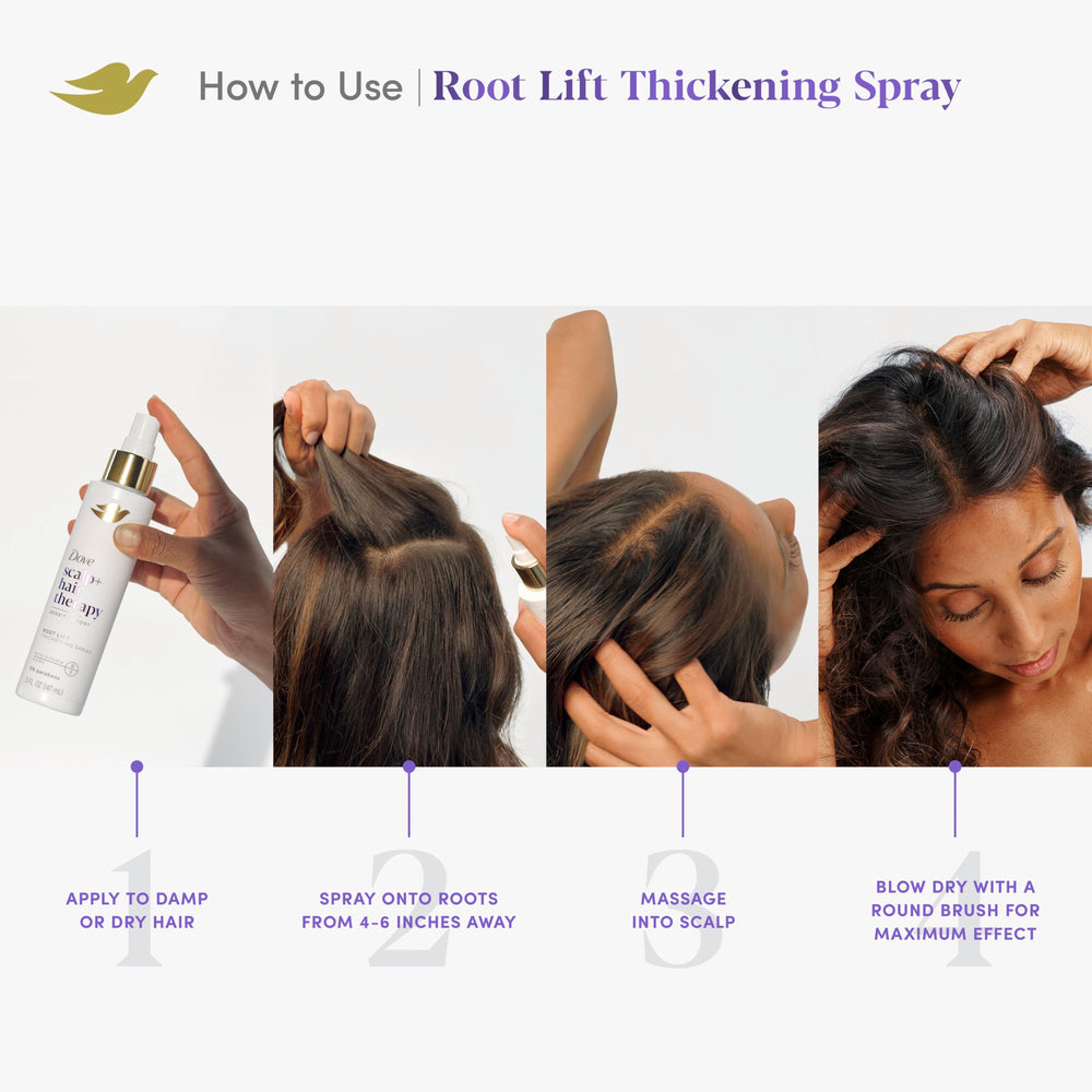 Dove Density Boost application on fine hair demonstrates lightweight, voluminous finish.