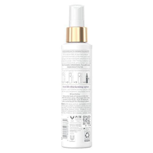 Dove Density Boost Root Lift spray dispensing for even root coverage.