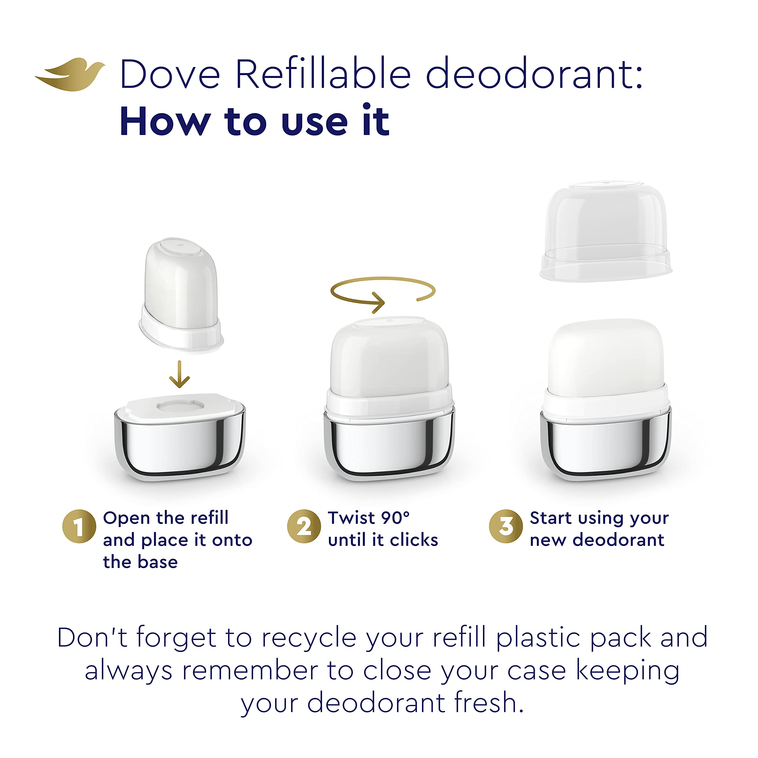 Dove deodorant applied after shower for even, quick coverage.
