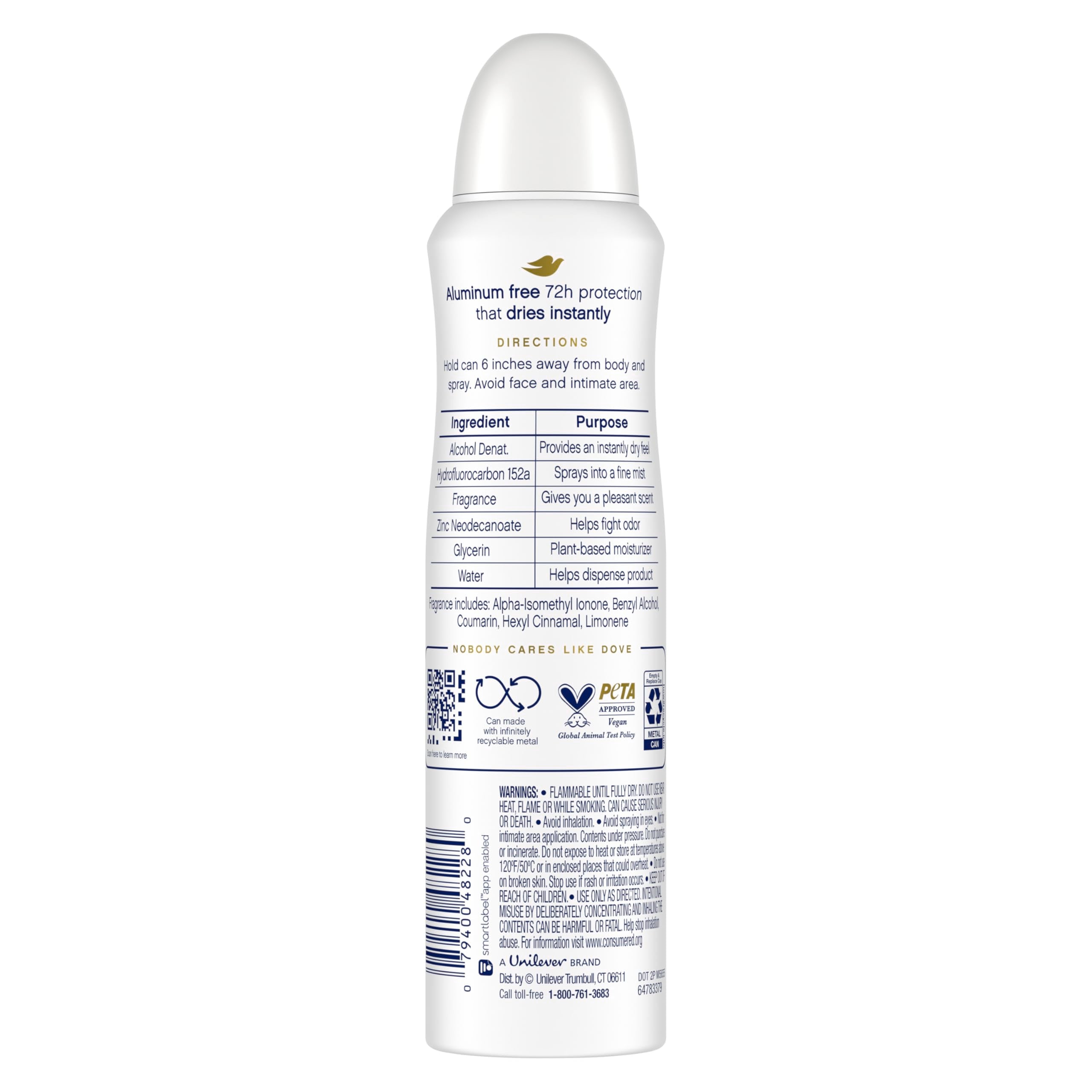 Dove deodorant spray being applied underarm for quick protection