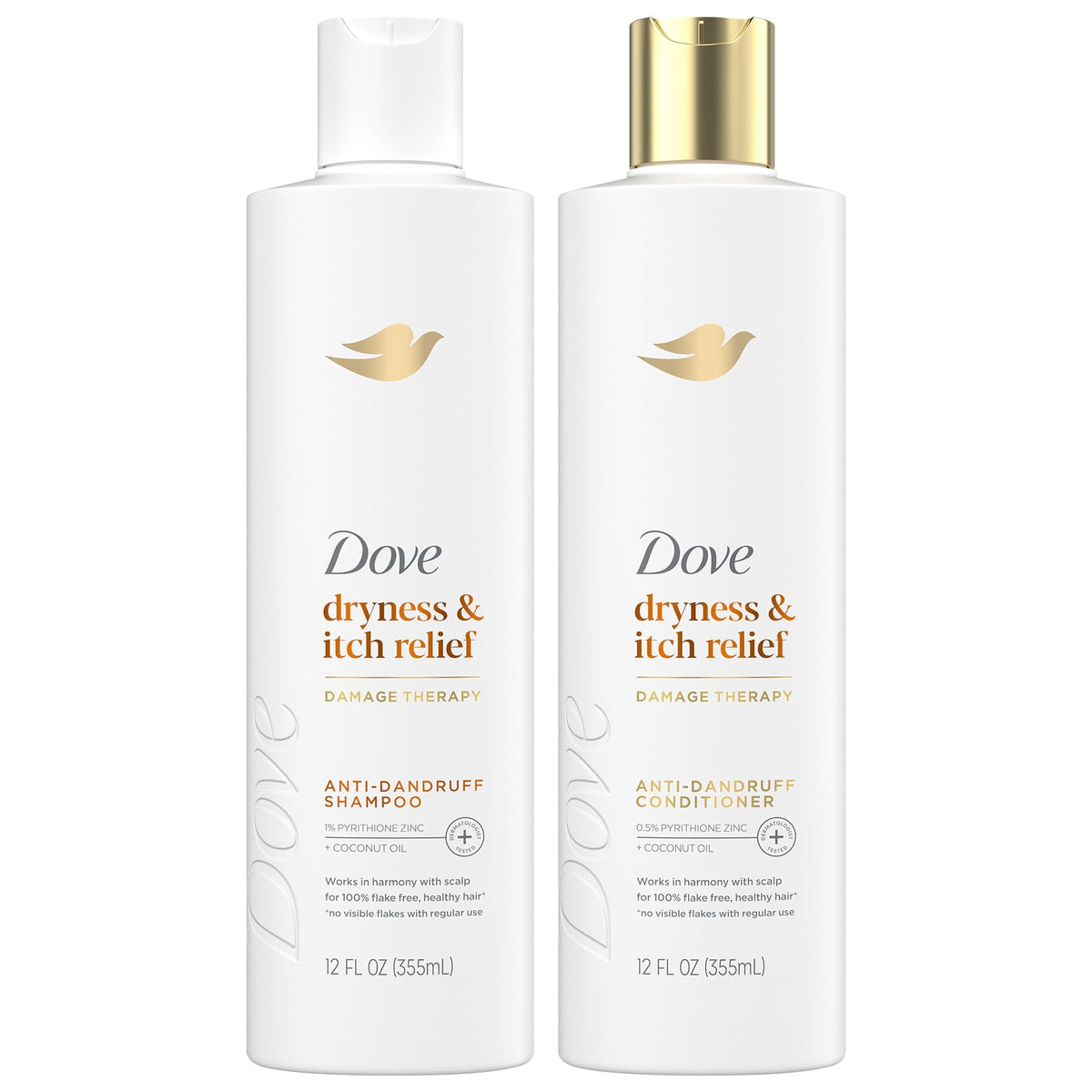 Dove DermaCare shampoo bottle on display for gentle cleansing of dry scalp