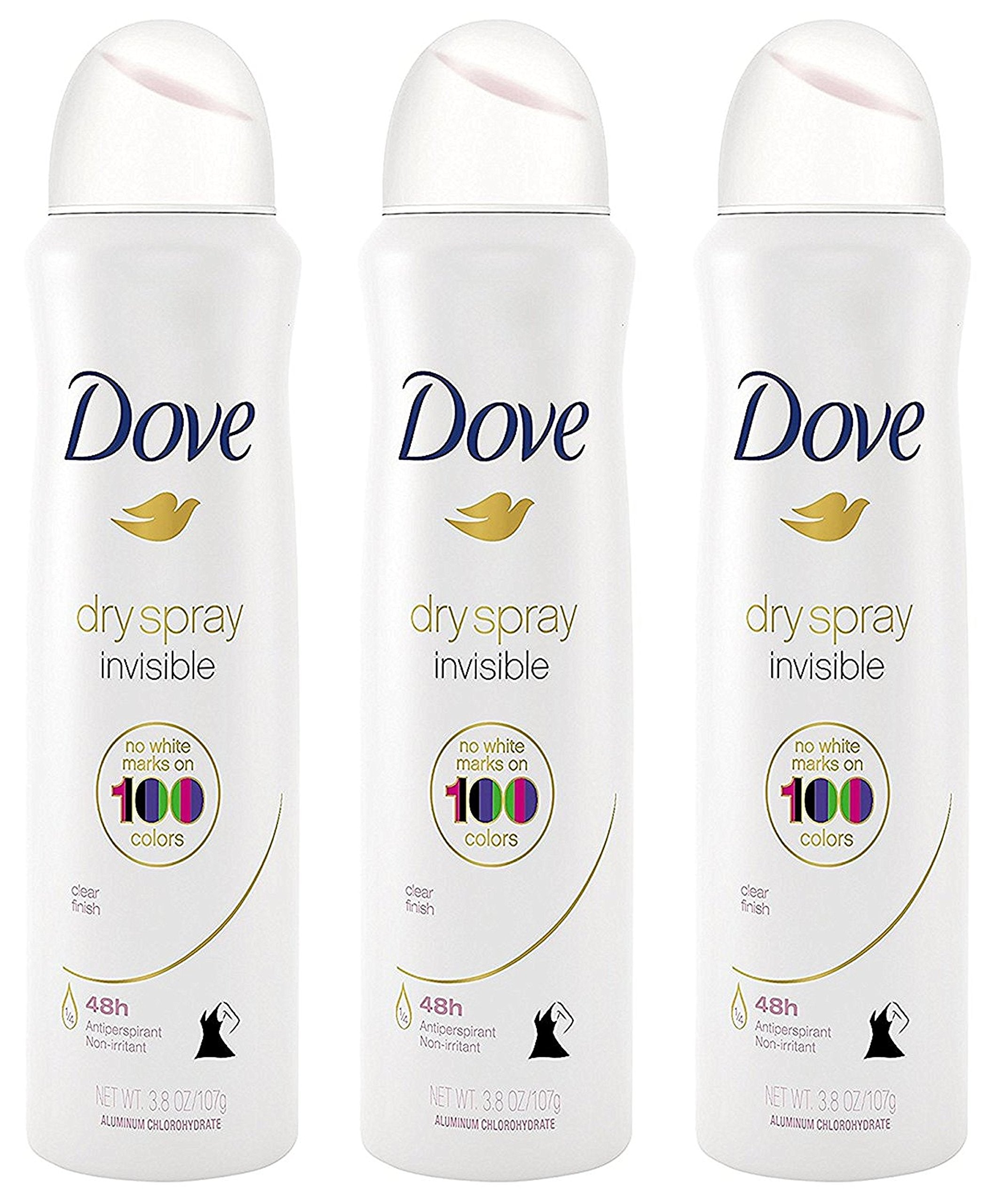 Dove Dry Spray Invisible finish with no white marks on skin.