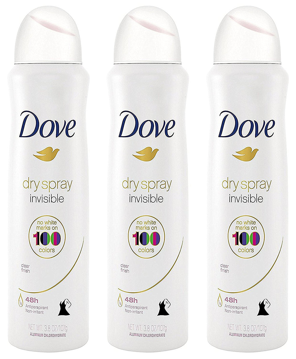 Dove Dry Spray Invisible finish with no white marks on skin.
