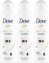 Dove Dry Spray Invisible pack of 3 cans for on-the-go freshness.