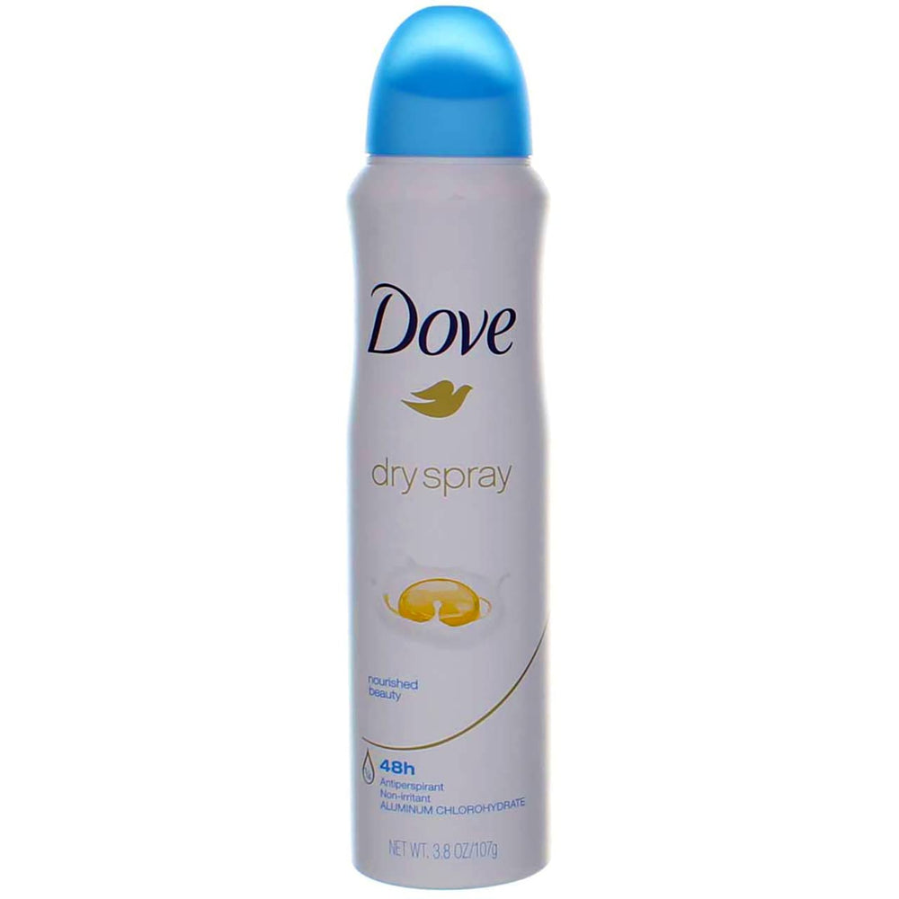 Dove Nourished Beauty dry spray mist dispersion shows quick-dry formula for efficient morning routine.