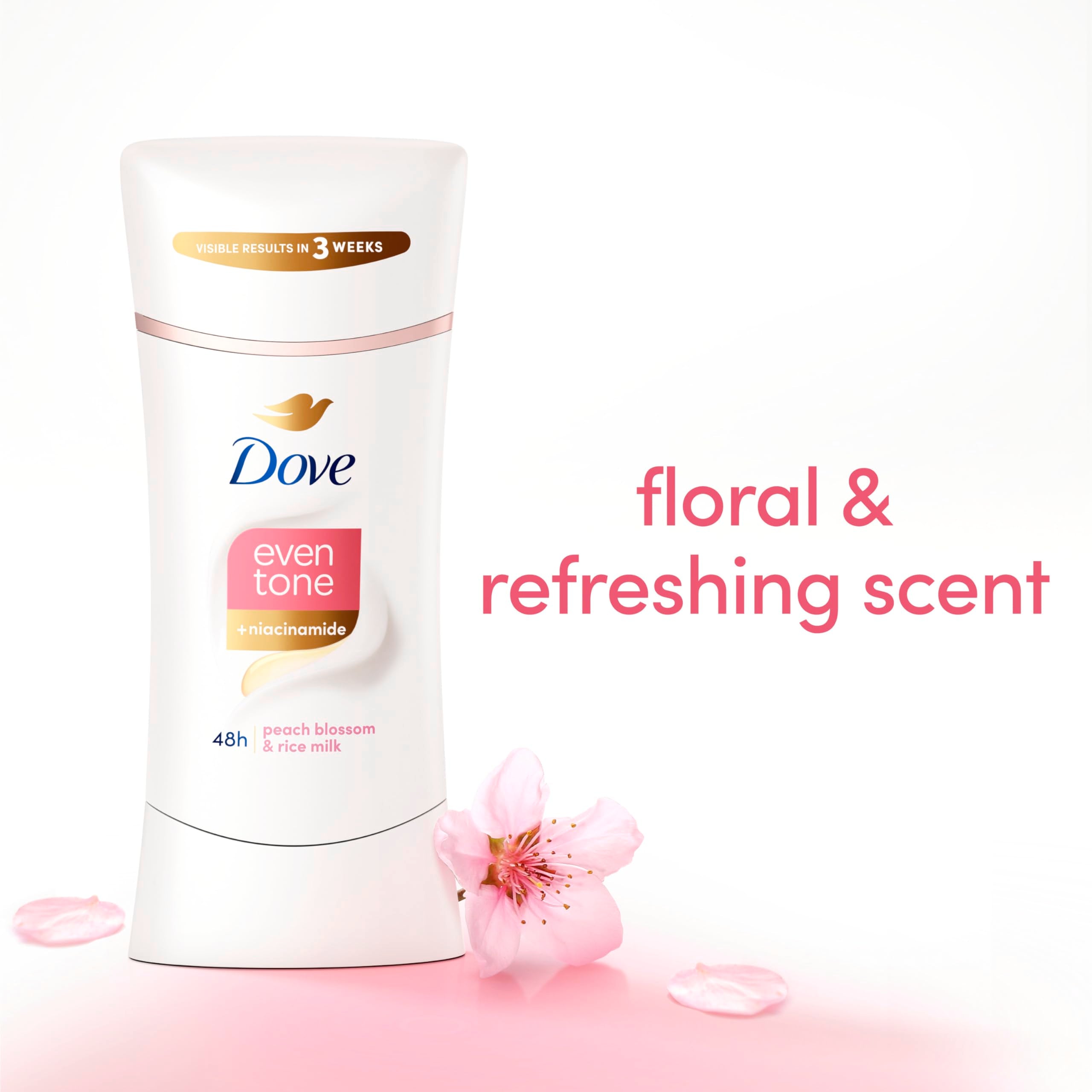 Dove Even Tone peach blossom scent adds a refreshing daily fragrance.