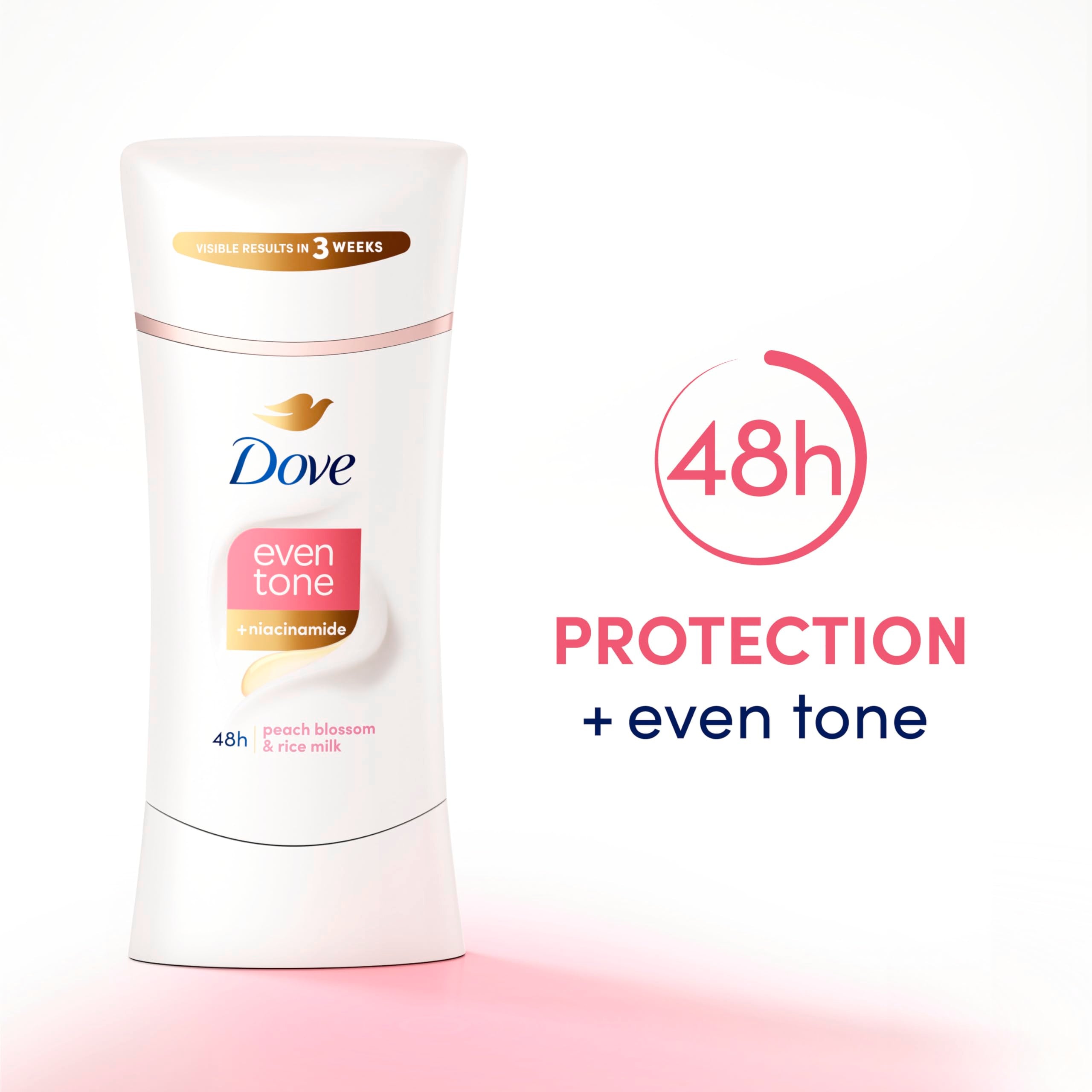 Dove Even Tone stick shown delivering up to 48-hour odor protection.