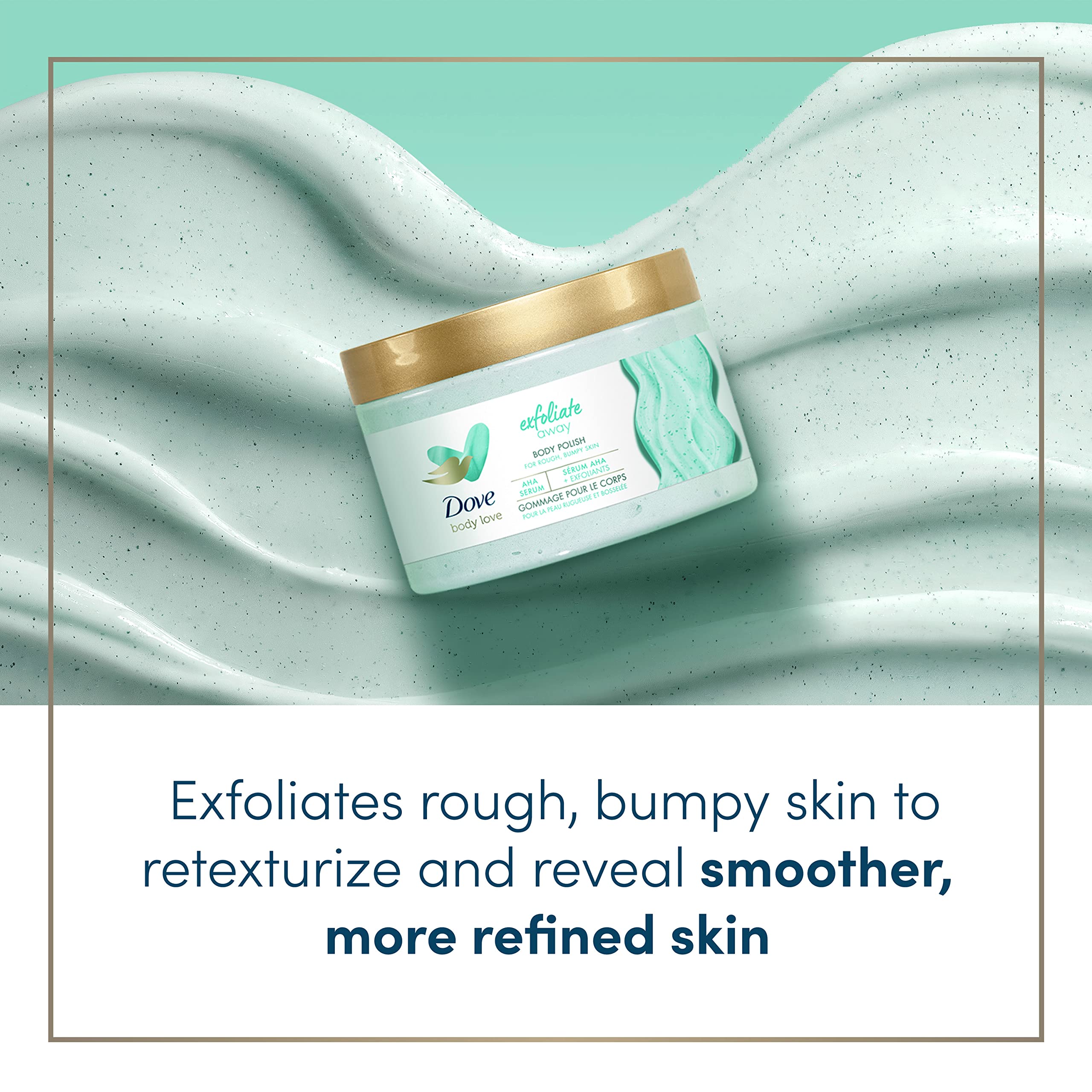 Dove Exfoliate Away with AHAs shows skin refinement during use