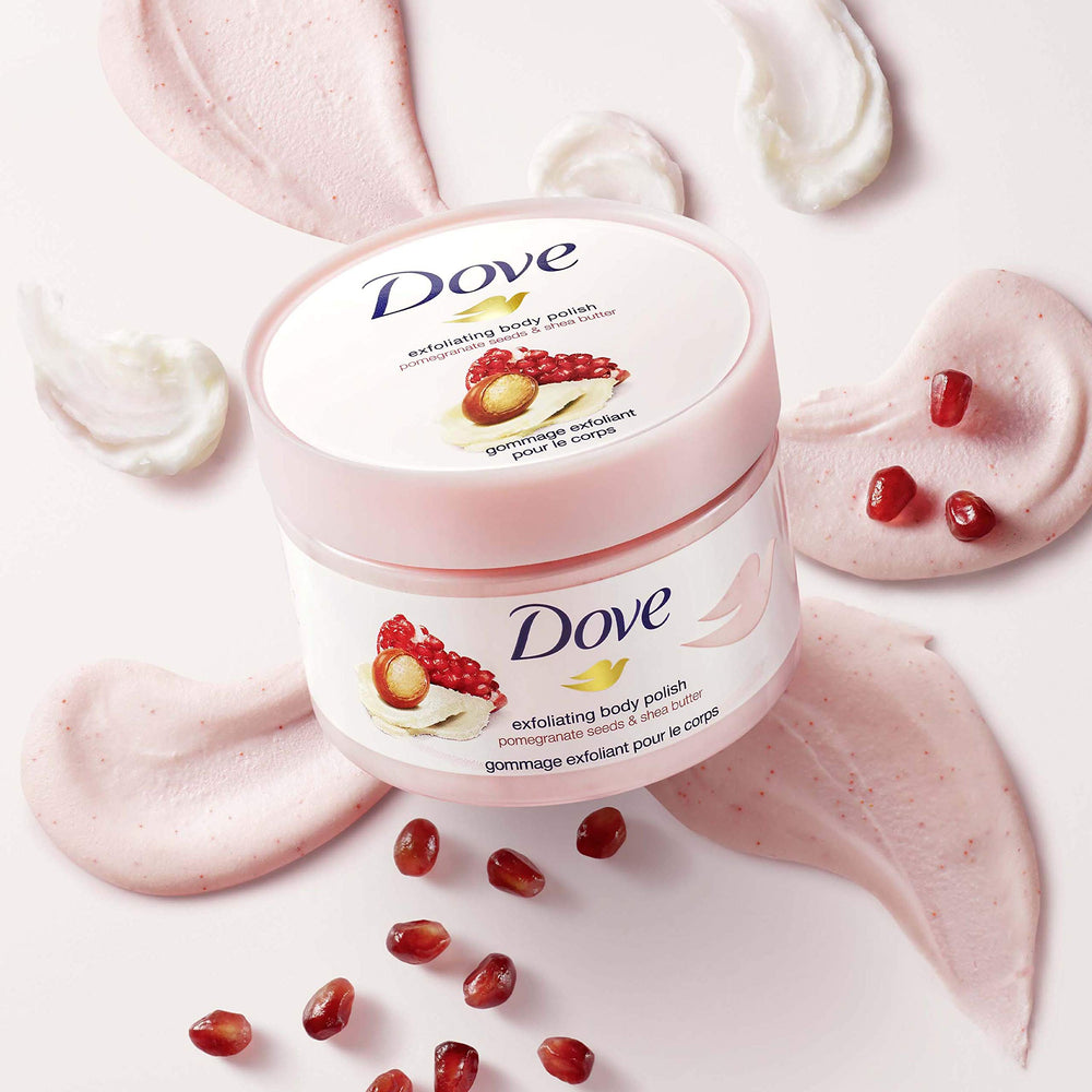 Dove Exfoliating Body Polish rinse-off to reveal silky-smooth skin.