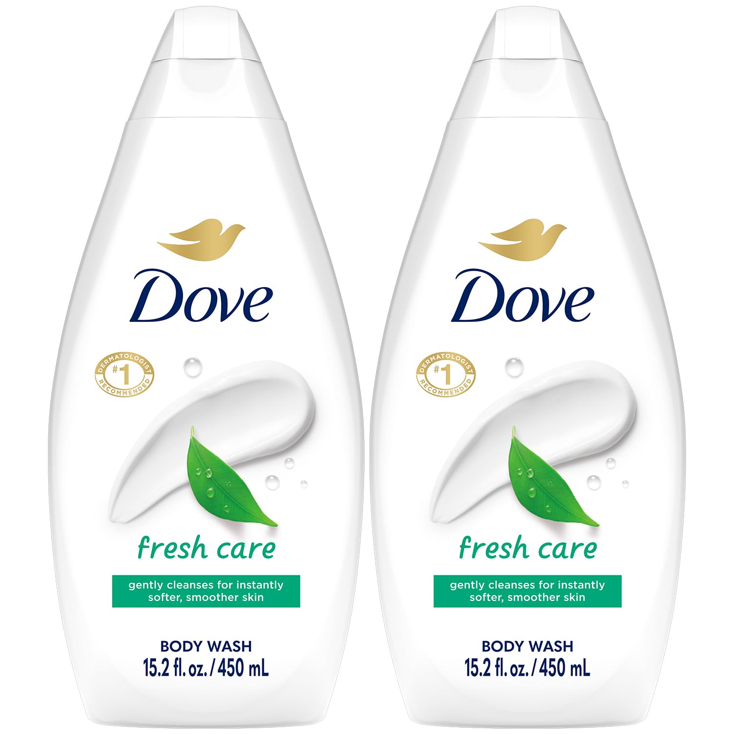 Dove Fresh Care bottle pouring a refreshing cleanse for daily use.