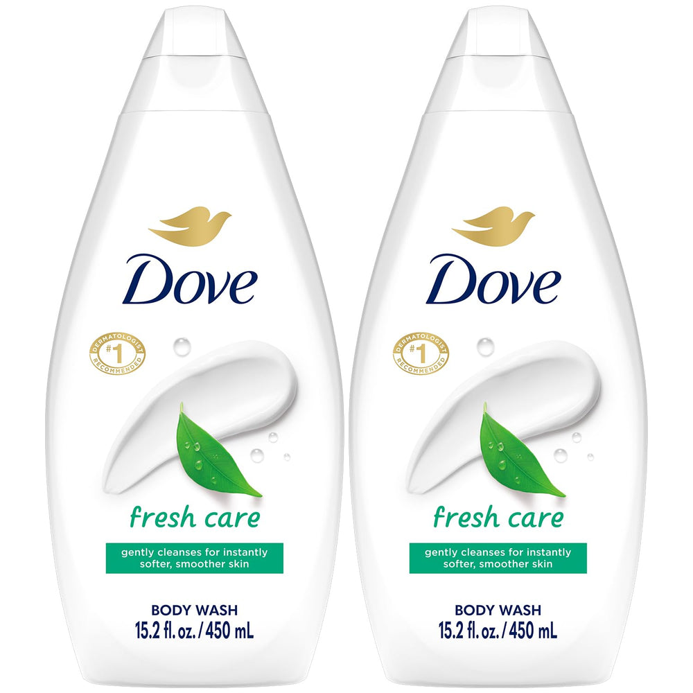 Dove Fresh Care bottle pouring a refreshing cleanse for daily use.
