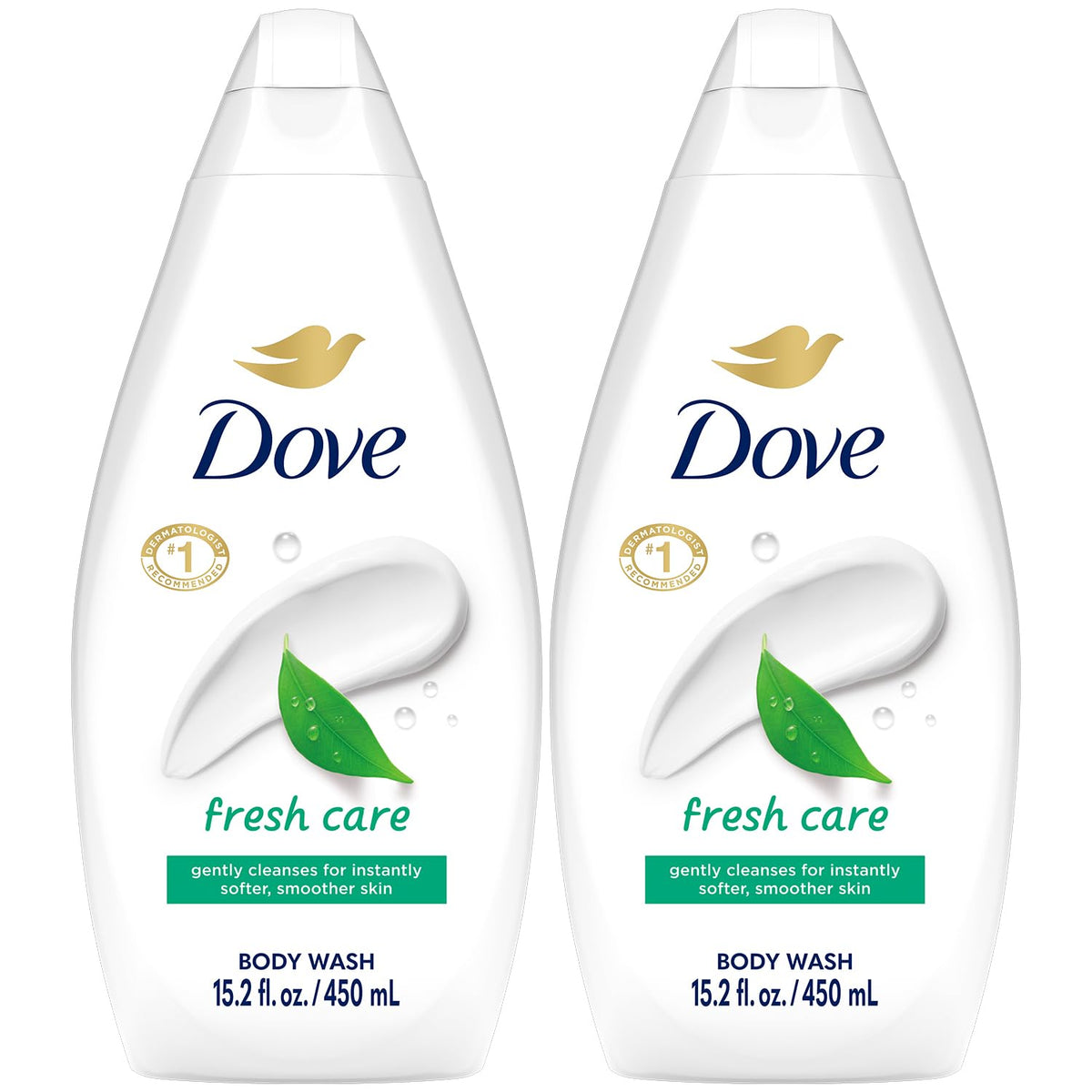 Dove Fresh Care bottle pouring a refreshing cleanse for daily use.