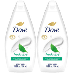 Dove Fresh Care bottle pouring a refreshing cleanse for daily use.