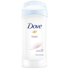 Dove Fresh Invisible Solid Deodorant Stick for all-day protection and soft underarms.
