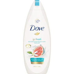 Dove Go Fresh Restore bottle with blue fig and orange blossom for a refreshing shower