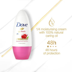 Dove Go Fresh roll-on packaging detail in focus for easy recognition.