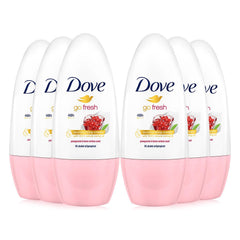 Dove Go Fresh roll-on bottle with pomegranate and lemon-verbena scent for everyday freshness.