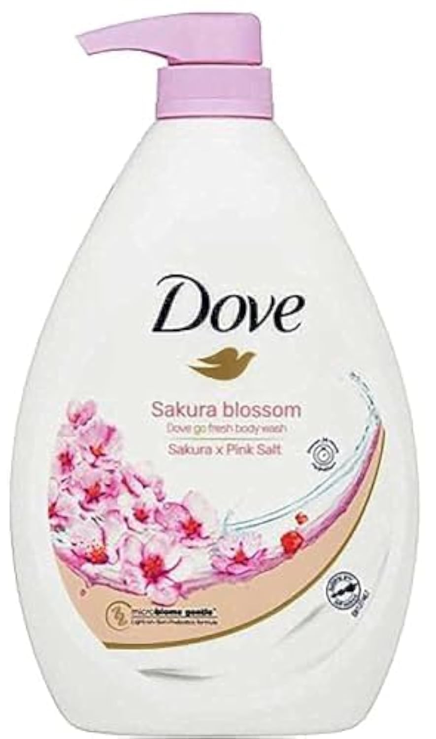 Dove Go Fresh Sakura Blossom bottle with pink salt for refreshed, hydrated skin.