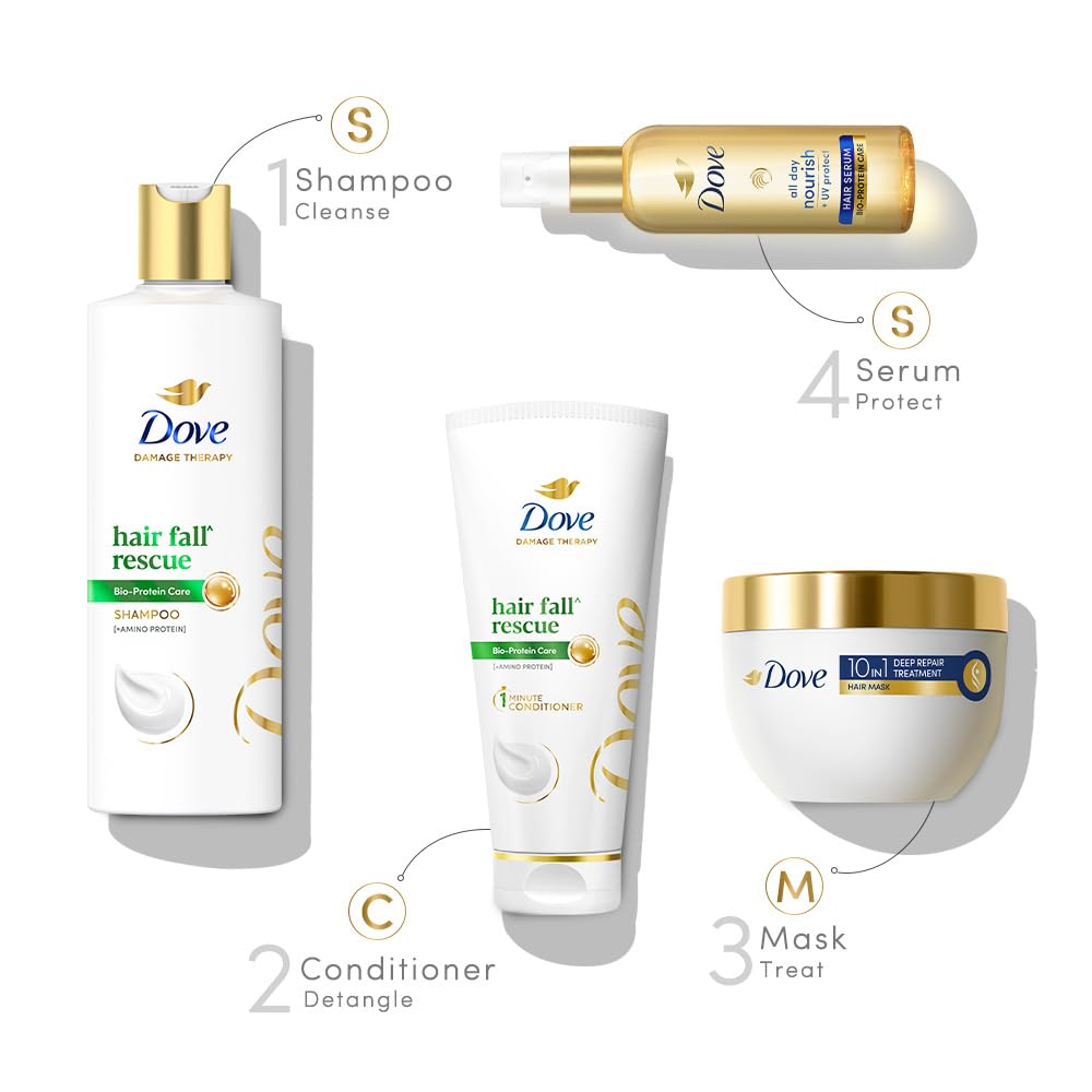 Dove Hair Fall Rescue Shampoo applied to hair strands during scalp massage.
