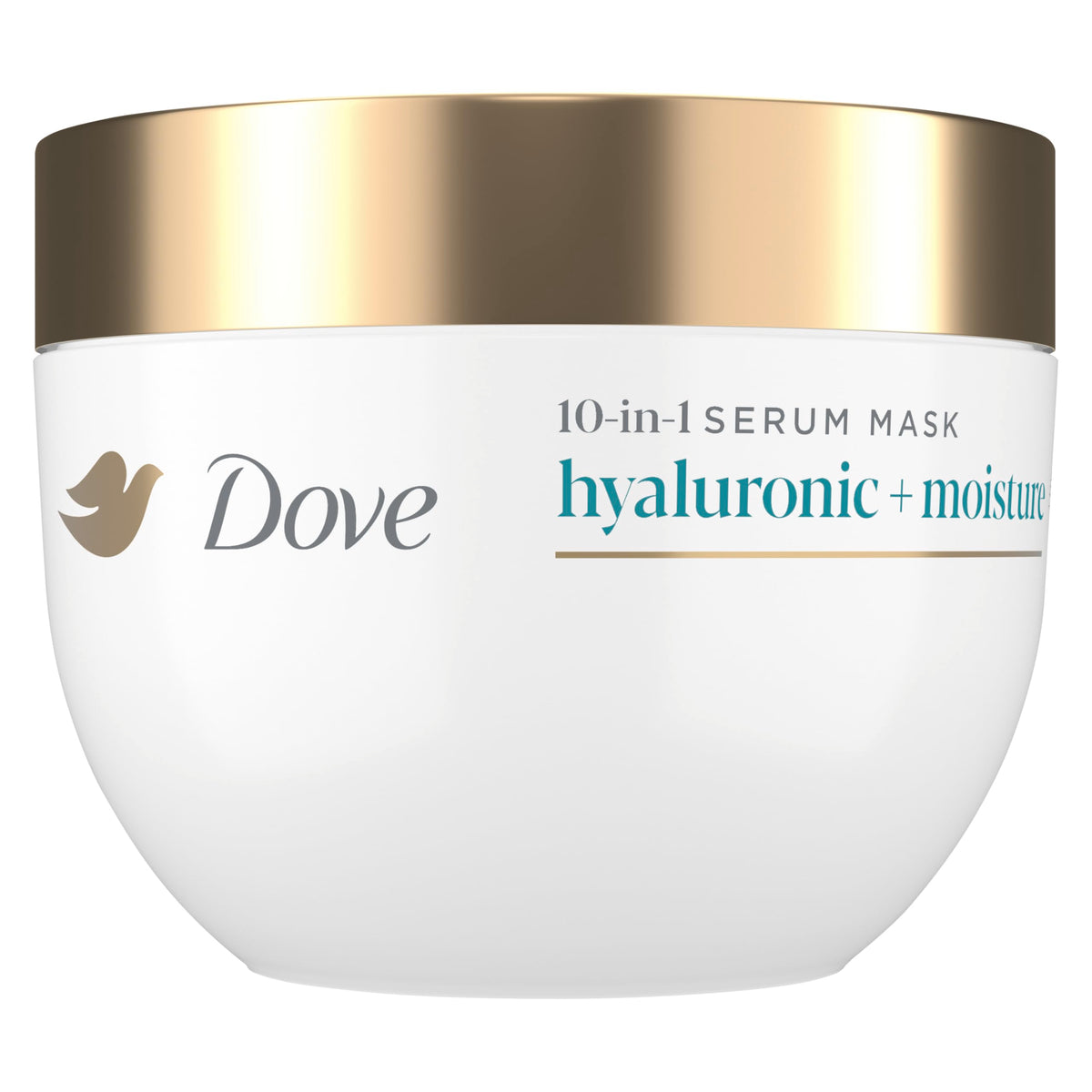 Dove hair hyaluronic moisture mask jar closeup with rich hydration