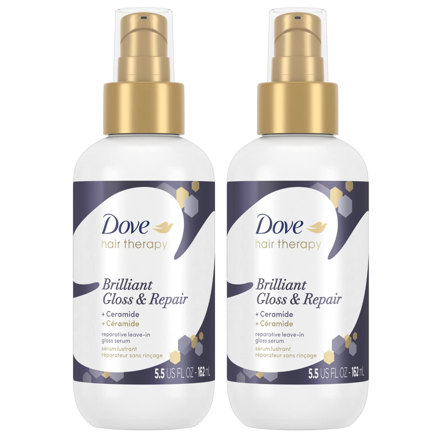 Dove Hair Therapy Brilliant Gloss & Repair bottle pouring for easy, shine-boosting application