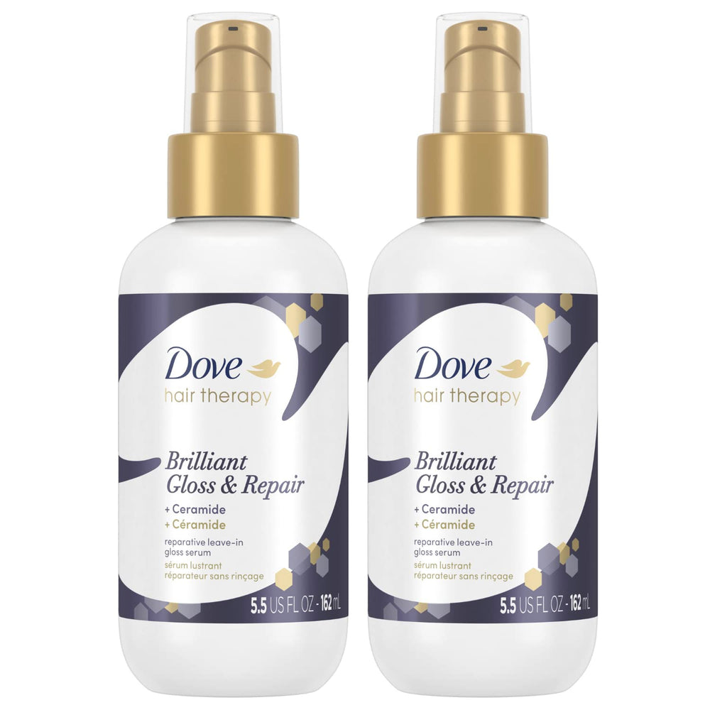 Dove Hair Therapy Brilliant Gloss & Repair bottle pouring for easy, shine-boosting application