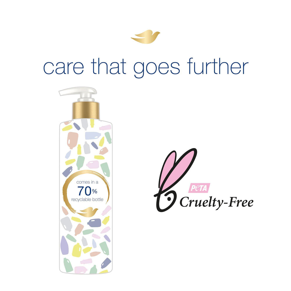 Dove Hydration Spa Conditioner with hyaluronic serum displayed alongside moisturizing ingredients.